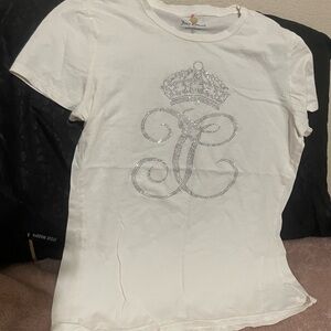 Juicy Couture White T-Shirt with Silver Crown Design like new